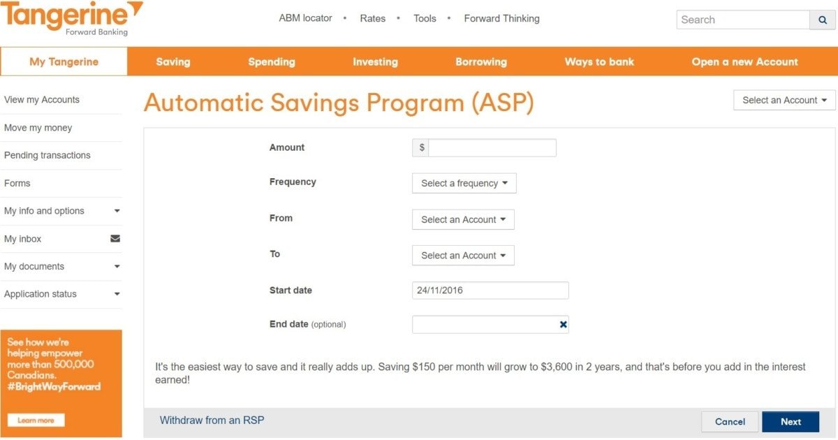 Automatic Savings Program with Tangerine page two