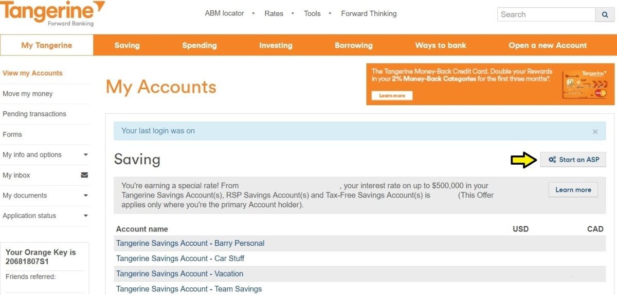 Automatic Savings Program with Tangerine landing page